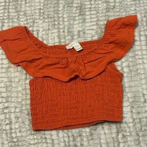 Monteau Los Angeles Smocked And Cropped Orange Shirt